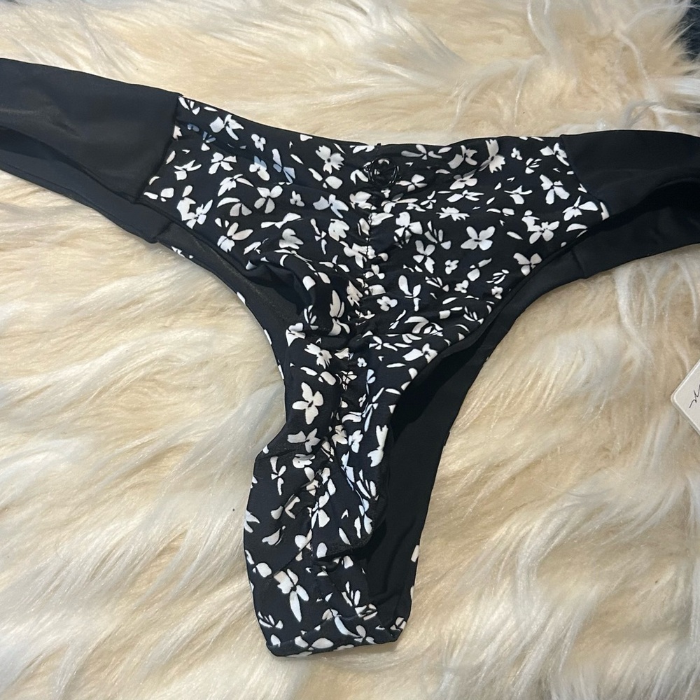 Black and White Floral Bikini Bottom